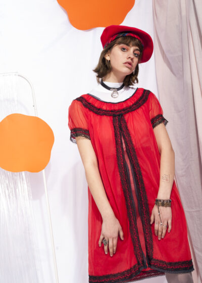 Vintage slip dress 70s sheer lace camisole red mini dress