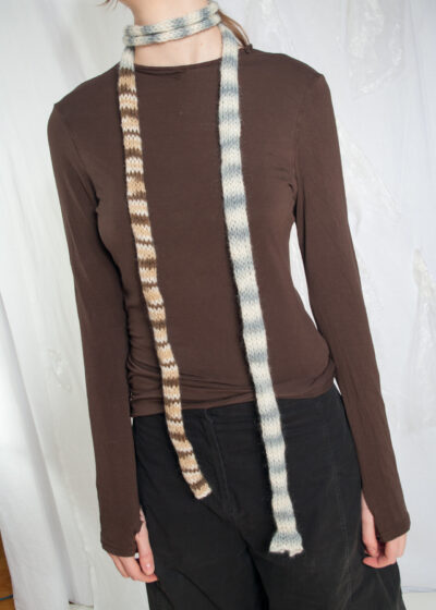 Vintage Y2K Knitted Skinny Scarf in Blue and Brown