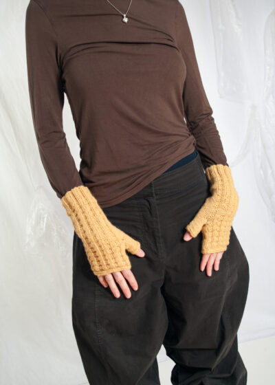 Vintage Y2K Hand Knitted Fingerless Gloves in Yellow
