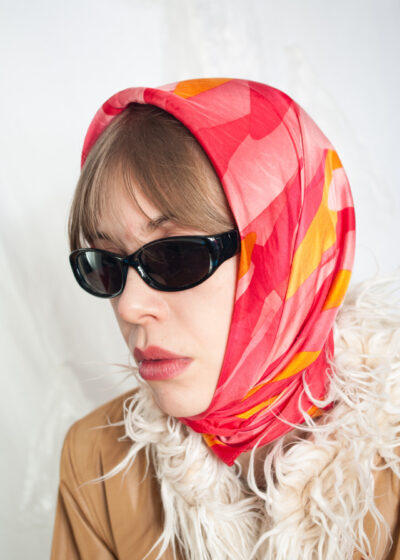 Vintage Y2K Adrienne Vittadini Silk Scarf in Orange Pink