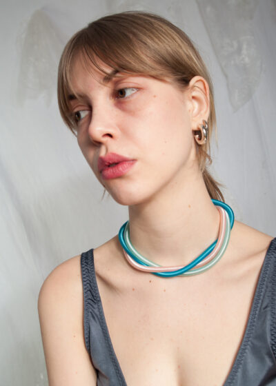 Vintage 80s Bubblegum Necklace in Blue and Pink