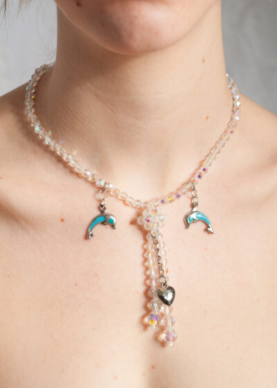 Handmade Y2K Dolphin Necklace in Blue Silver