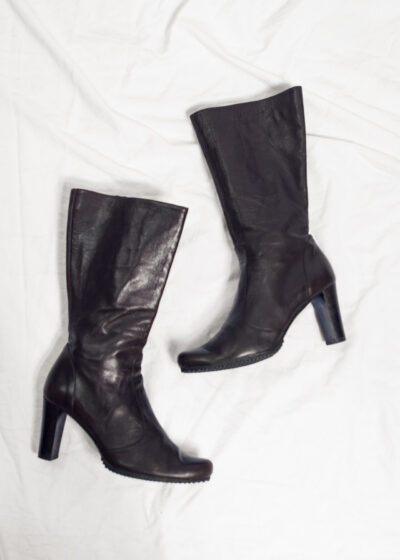 Vintage Y2K Leather High Heel Boots in Brown