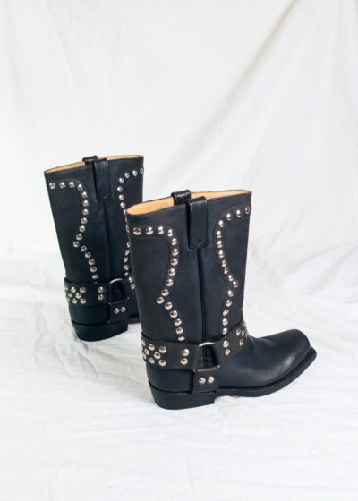 Vintage 90s Rudel Studded Leather Biker Boots in Black