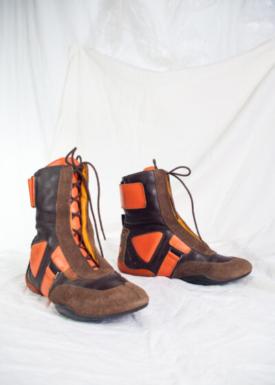 Vintage Y2K Escada Leather Boxing Boots in Orange