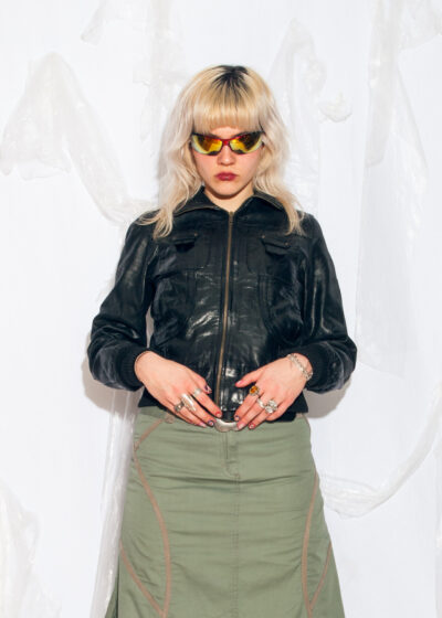 Vintage Y2K Leather Moto Jacket in Black