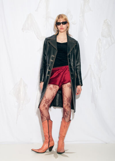 Vintage Y2K Long Leather Coat in Black