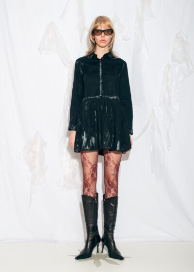 Reworked Vintage Y2K Hand Painted Mini Dress in Silver