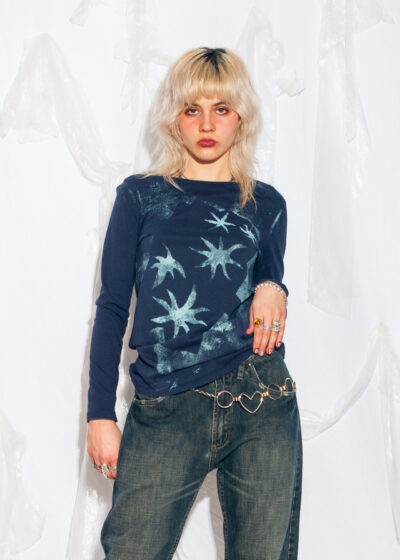 Reworked Vintage Y2K Star Printed Long Sleeve Tee in Blue