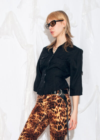 Vintage Y2K Linen Shirt in Black