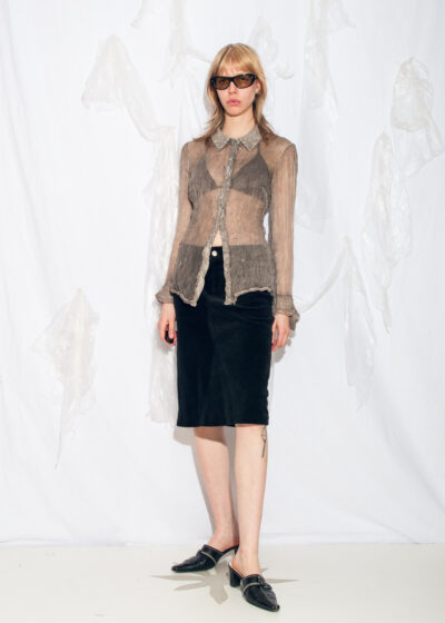 Vintage Y2K Corduroy Midi Skirt in Black