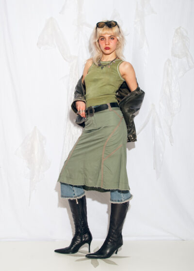 Vintage Y2K Midi Skirt in Mud Wash Khaki