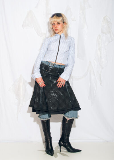 Reworked Vintage Y2K Grunge Midi Skirt in Black