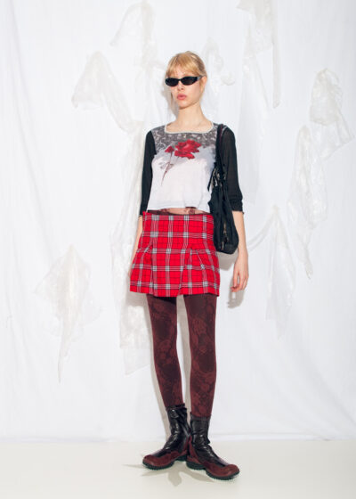 Vintage Y2K Pleated Tartan Mini Skirt in Red
