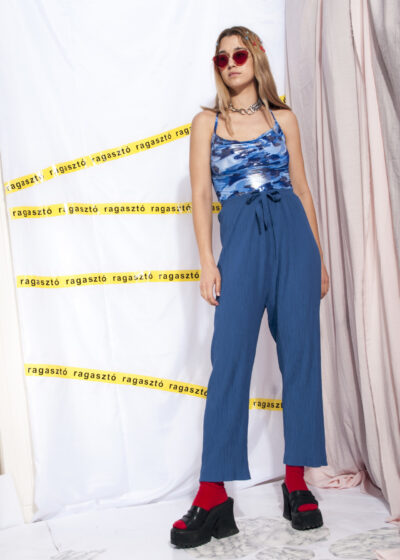 Vintage wide-leg trousers 90s tie front cropped blue pants