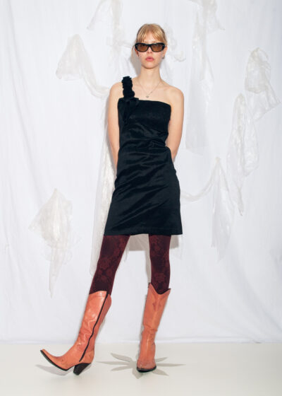 Vintage Y2K Dark Coquette Mini Dress in Black with Bow