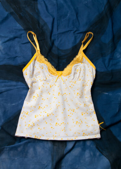 Vintage Y2K Lace Cami Top in White and Yellow