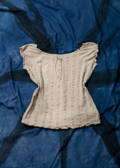 Vintage Y2K Ruched Bow Crop Top in Beige Green