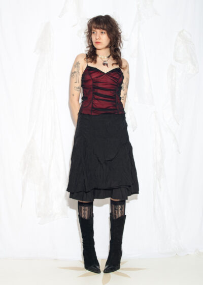 Vintage Y2K Layered Midi Skirt in Black