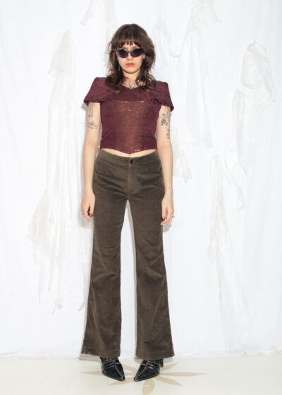 Vintage Y2K Wide-Leg Cord Trousers in Khaki