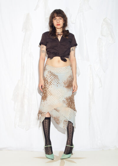 Vintage Y2K Midi Handkerchief Skirt in Blue and Beige