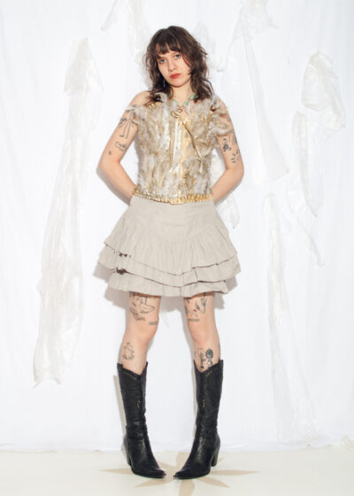 Vintage Y2K Antonello Serio Frilly Mini Skirt in Grey