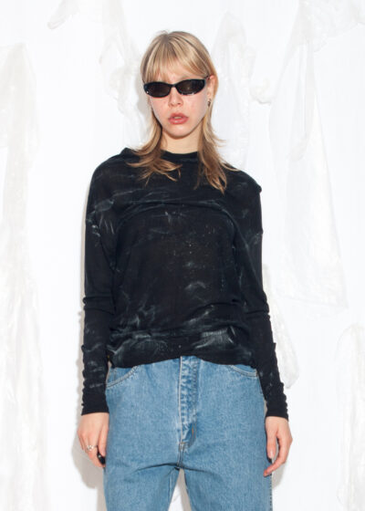 Reworked Vintage Y2K Hand Painted Slouchy Top in Black