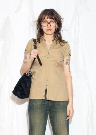 Vintage Y2K Slim Fit Blouse in Beige