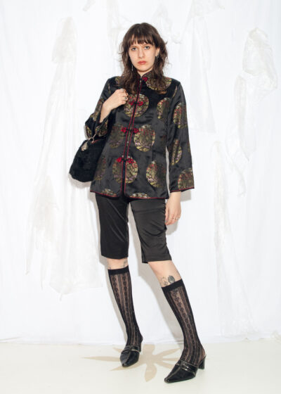 Vintage Y2K Satin Kimono Blazer in Black