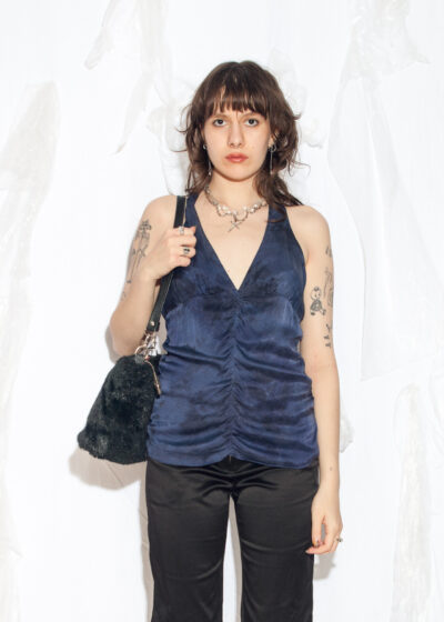 Reworked Vintage Y2K Silk Ruched Top in Blue