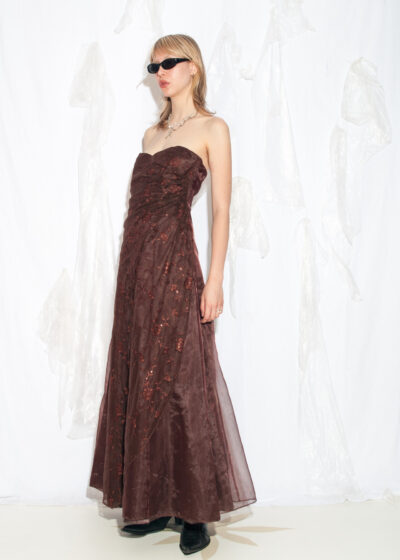 Vintage Y2K Maxi Evening Dress in Brown