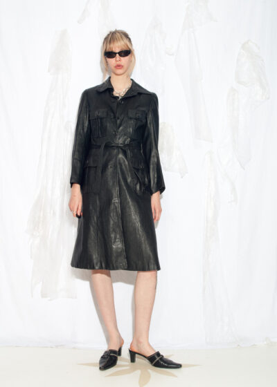 Vintage 90s Leather Coat in Black