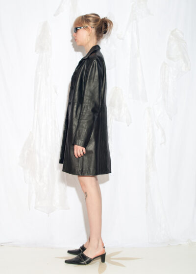 Vintage 90s DKS Leather Coat in Black