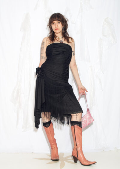 Vintage 80s Fringe Evening Dress in Black