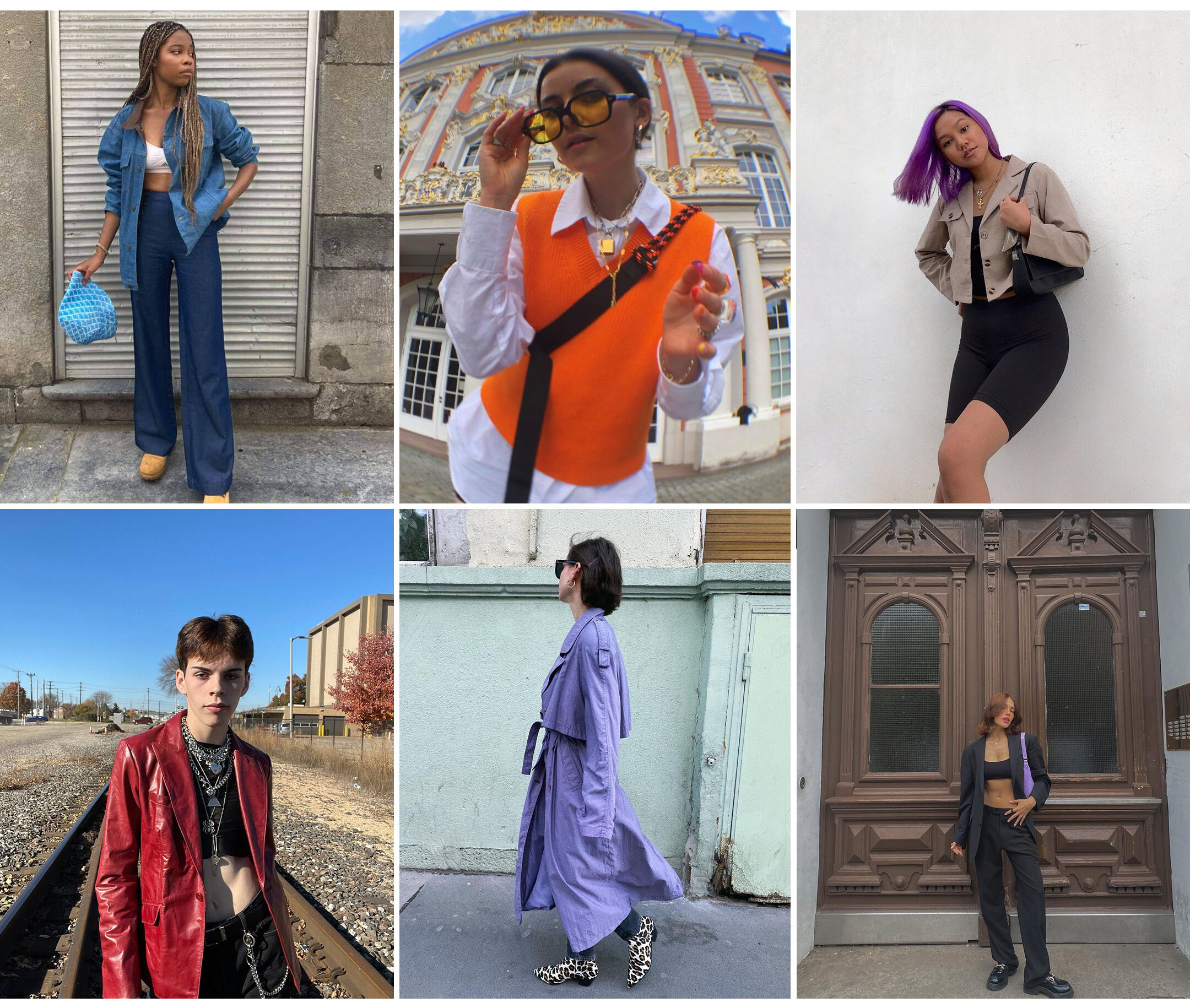 Collage with photos of people wearing a fall vintage outfit.