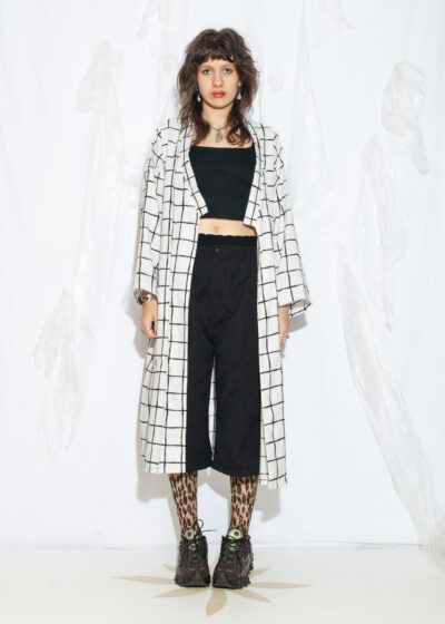Vintage 80s Kimono Robe in Black and White Checked