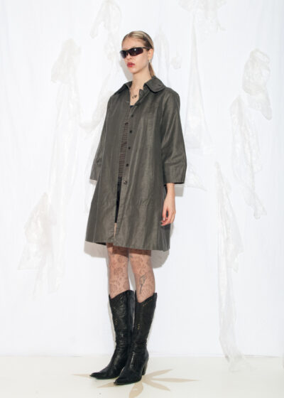 Vintage Y2K Whimsi Twee Trench Coat in Grey Linen