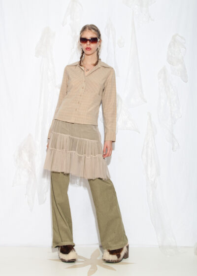 Vintage Y2K Fitted Shirt in Beige Plaid