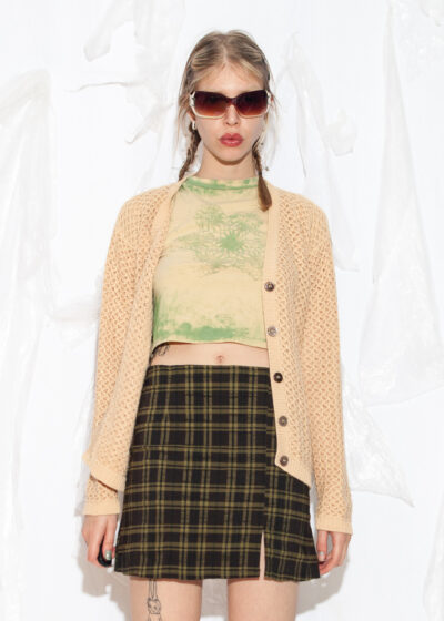 Vintage Y2K Preppy Knit Cardigan in Beige