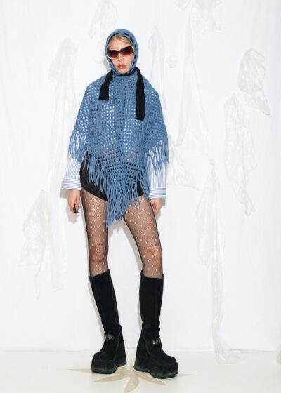 Vintage 70s Handmade Hooded Poncho in Blue