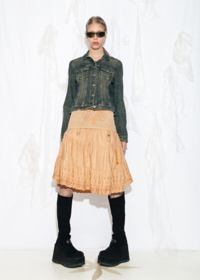 Vintage Y2K Fitted Denim Jacket in Stonewashed Blue