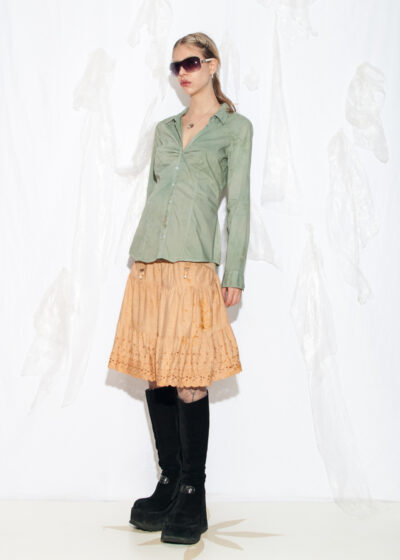 Reworked Vintage Y2K Longline Shirt in Mud Wash Green