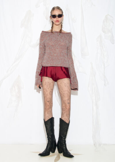 Vintage Y2K Flare Sleeve Hand-Knit Jumper in Noisy Grey