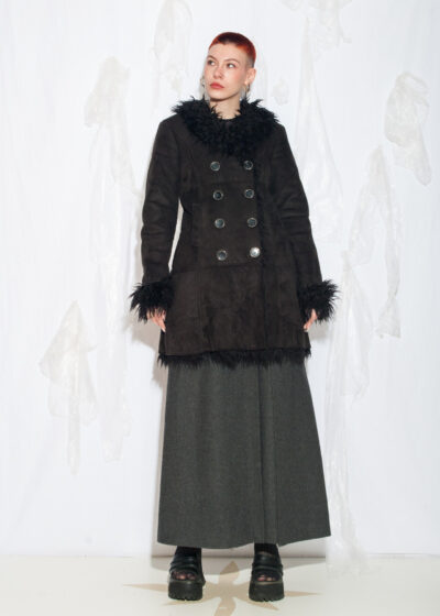 Vintage Y2K Faux Shearling Coat in Black