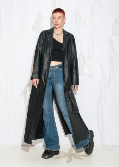 Vintage Y2K Leather Maxi Coat in Black