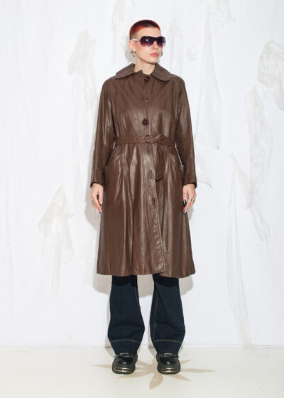 Vintage 70s Leather Trench Coat in Brown