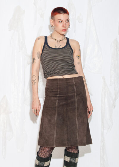 Vintage Y2K Suede Midi Skirt in Brown