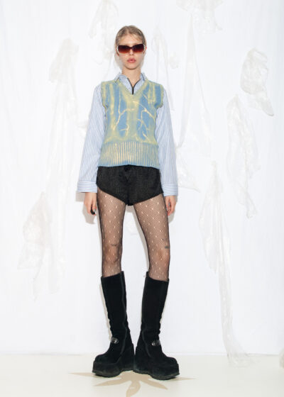 Reworked Vintage Y2K Knit Vest in Hand-Painted Blue