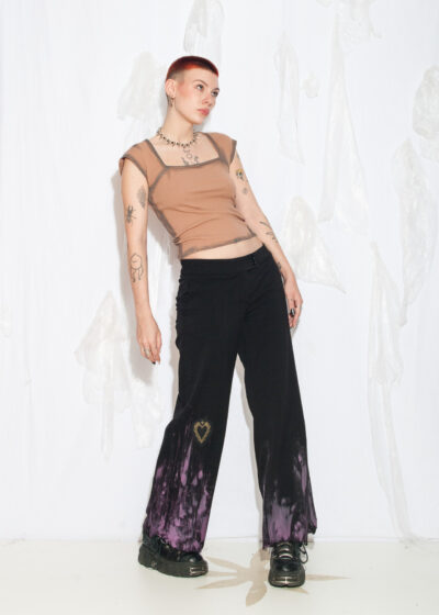 Reworked Vintage Y2K Flare Trousers in Hand Painted Black and Purple