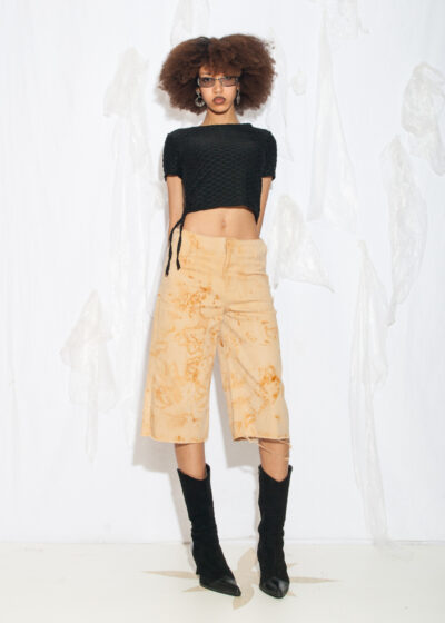 Reworked Vintage Y2K Wide-Leg Capri Jeans in Rust Dyed Beige